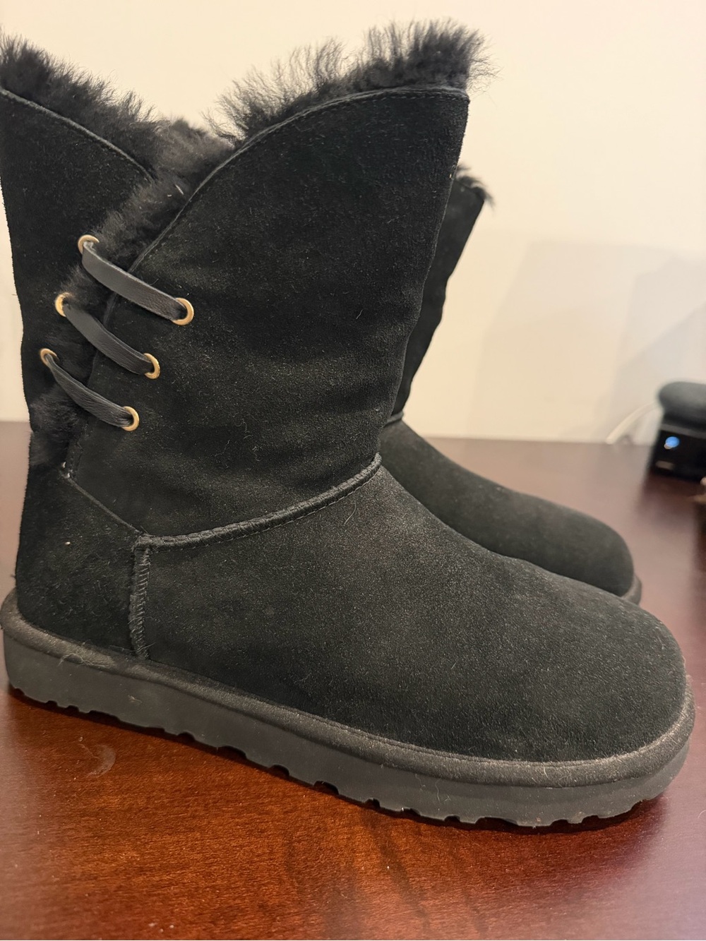 UGG Black Suede Short Shearling Ankle Boots